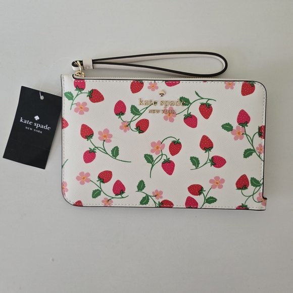Kate Spade Strawberry Floral Print Saffiano Leather Wristlet NWT - Picture 1 of 8